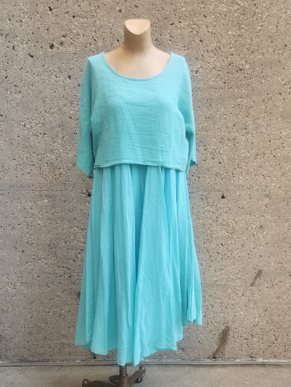 Blue Cotton Boho Midi Dress